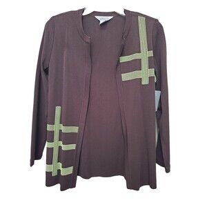 Exclusively Misook Brown Knit Open Front Cardigan w/Shoulder Pads Size Small NWT